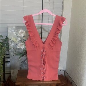 Express Coral/Salmon Ruffle Lace-Up Women’s Sweater Tank. Size small.